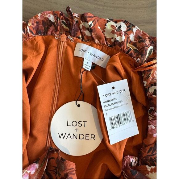 NWT Lost + Wander Terracotta Bloom Brown Orange Mini Dress - Picture 7 of 7